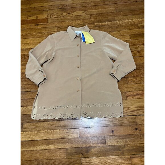 Susan Graver Style Womens Microfiber Jacket Sz Large Beige Scalloped Hem NWT! - Picture 1 of 6